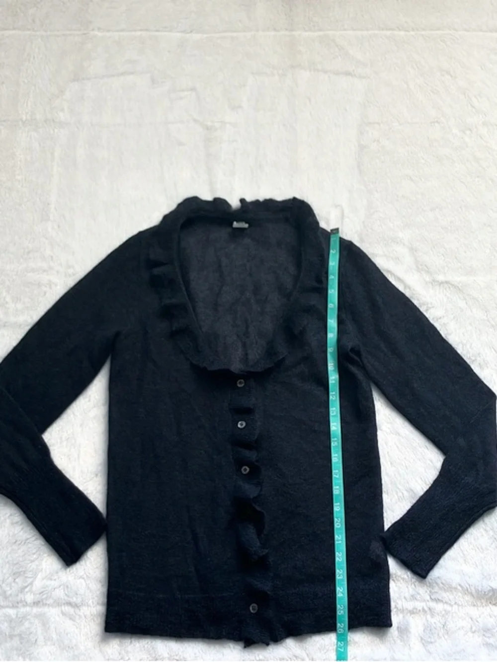 NWOT J. Crew Blue Ruffled Mohair Cardigan, Size Medium